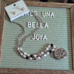 Silver and Black Tree Pendant Necklace